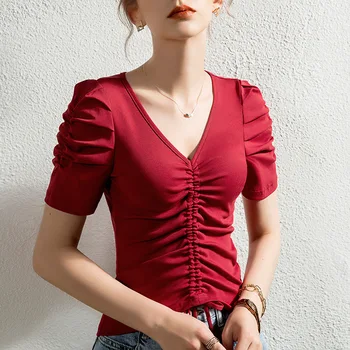 De înaltă Calitate 2024 de Femei de Îmbrăcăminte de Primăvară-Vară de Culoare Pură de Îmbinare Stil de Design T-shirt Femei Sexy Casual Bluza Haine Y2k Fata
