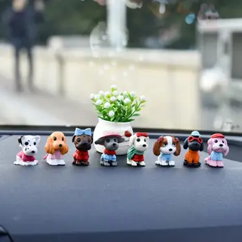 Decor masina 8Pcs Amuzant Manopera Amenzii Accesoriu Miniaturale Drăguț Câine Figura Câine Animal de Caractere Jucărie pentru Acasă