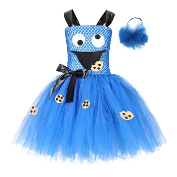 Deghizarea Cookie Monster Rochie Tutu pentru Fete de Halloween Foto Costum Albastru Regal Copii Rochii de Petrecere Copil de Desene animate de Îmbrăcăminte