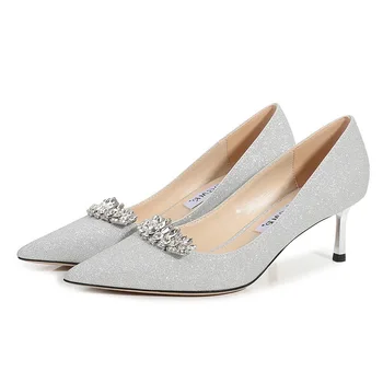 Dimensiunea 34-41 Femei Pantofi De Nunta De Argint Tocuri Stiletto Ascuțite Cu Diamant Cristal Mireasa Pompe