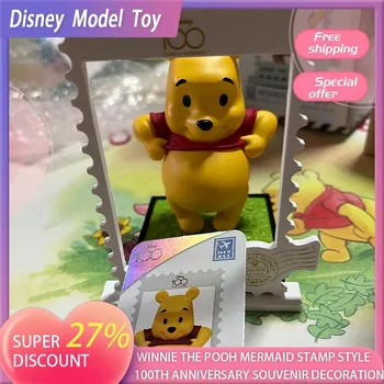 Disney Figura Anime Model de Jucărie Ornament Drăguț Winnie The Pooh Sirena Stil de Timbru Aniversarea a 100 de ani de Suveniruri Decor Orb Cutie
