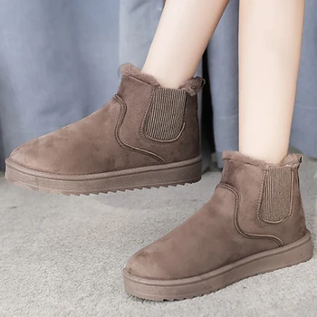 Doamnelor Pantofi 2023 Vânzare Fierbinte Aluneca pe Femei Cizme de Iarna de Pluș Cald Rotund Deget de la picior Solid Turma Scurt Baril Low-toc Cizme de Zăpadă