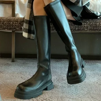 Doamnelor Pantofi De Înaltă Calitate, Cu Maneci Femei Cizme De Iarna Rotund Deget De La Picior Solid De Înaltă Tub Platforma Indesata Toc Cizme Cavaler Botas De Mujer