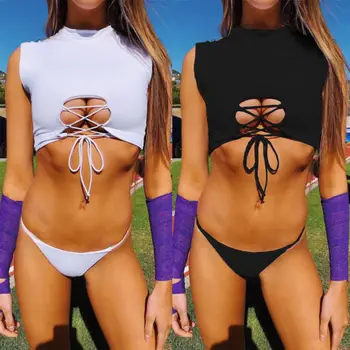 Două Bucăți de Femei Împinge în Sus Căptușit Gât Înalt Bandaj Sport Sutien Bikini Set costum de Baie, Costume de baie Brazilian Costum de Baie Beachwear