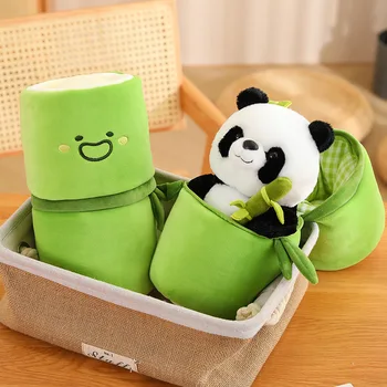 Drăguț Urs Panda de Pluș cu Bambus Geanta Animal de Pluș Păpușă Jucărie pernă Perna de Desene animate Drăguț Păpuși Copiii Prietena Cadou de Ziua de nastere