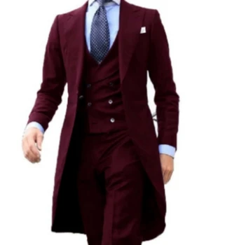 Ehioe 2023 Noi Arrivel Haină Lungă Modele Chineză Roșu Bărbați Costum Blând Tuxedo mens Bal Blazer Personalizat 3 Piese (Sacou+vesta+Pantaloni)