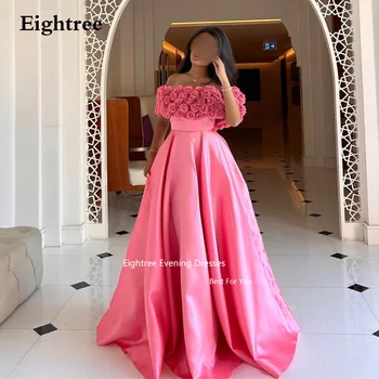 Eightree Satin Roz arabă Rochii de Seara de Lux 2023 Pe Umăr Flori 3D de mult Timp O Linie de invitati de Nunta Rochii Pentru Femei