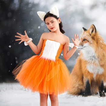 Fantastic Fox Fete Rochie Tutu cu Urechi de Blana Bentita Copii Halloween-Costum de Animal pentru Cosplay Petrecere Rochii de Lux