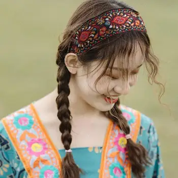 Femei Broderie Flori Benzi Boem Panglică Naționale Bandă Colorată Hairband Stil De Păr Accesorii De Par