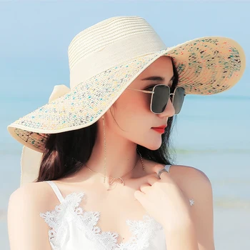 Femei De Vară Mare Refuz De Paie Arc Pălărie De Moda Margine Largă Floppy Panama Capac Exterior Pliabil Uv Proteja De Călătorie Femme Palarii De Plaja