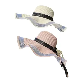 Femei Pălării de Paie cu Bowknot Panglică Respirabil Doamnelor de Protecție solară palarie de soare Floppy Palarii de Plaja Margine Largă Vizorul Pălării pentru Vacanțe