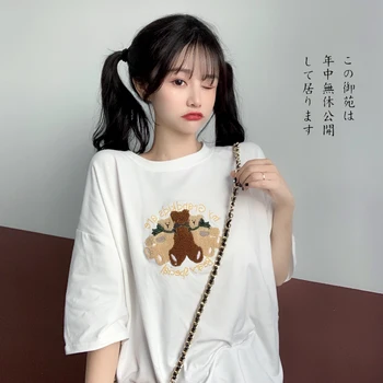 Femei T-shirt, Blaturi Japoneze Kawaii Ulzzang Liber Casual Broderie Suporta T-shirt de sex Feminin coreeană Harajuku Haine Pentru Femei