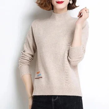 Femei Toamna Iarna Pulover Guler Vintage Solidă Bază Topuri Tricotate Casual Slim Pulover Coreea Moda Simplu Chic Jumperi
