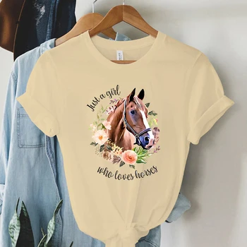 Femei Tricou Grafic de Flori &cal Doar O Fată Care Iubește Horse T Camasa Casual de Vara pentru Femei de Moda de Moda Harajuku Tee Topuri