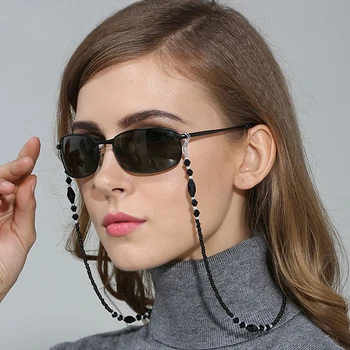 Femei de moda Ochelari Lanțuri Negru Margele Acrilice Lanțuri Anti-alunecare Ochelari de Cablu Titularul Gât Curea de Ochelari de Citit Coarda