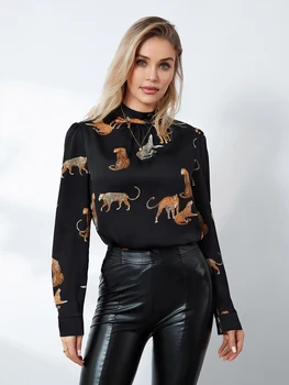 Femeile s Primăvară Toamna Casual Camasa Maneca Lunga guler Leopard de Imprimare Pulover T-shirt