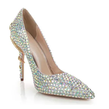 Femeile subliniat toe stras tocuri inalte pantofi Chic diamante șarpe tocuri pantofi de partid elegant pantofi de nunta EU35-41 dimensiune BY539