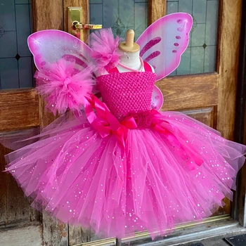 Fete Baby Pink Butterfly Fairy Dress Copii Sclipici Tul Rochie Costum Pentru Copii De Ziua De Halloween Costume De Crăciun Rochie De Petrecere