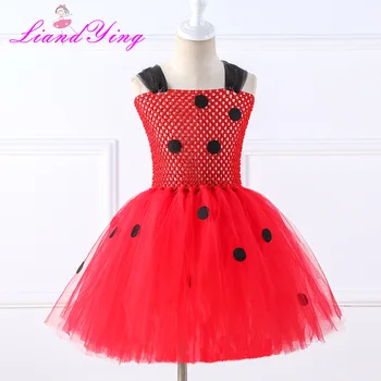 Fete Gărgăriță Costume Negru Polka Dot Rochie Tutu Copil Copil Ziua De Nastere Vacanta De Vara Haine De Petrecere Copii Ladybird Dress Up