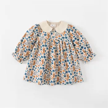 Fete baby rochie cu mâneci lungi de Desene animate imprimate papusa guler rochie de copil drăguț haine fete