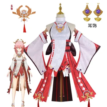 Genshin Impact Cosplay Yae Miko Costum de Inalta calitate Uniformă Peruca articole pentru acoperirea capului Urechi Stil Chinezesc carnaval de Halloween pentru Femei
