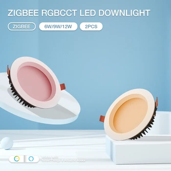 Gledopto 2 BUC Zigbee Estompat LED corp de Iluminat Încastrat Culoare Schimbare Compatibil cu SmarThings Tuya APP Alexa Control Vocal