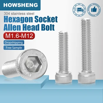 HOWSHENG 2-110pcs Hex Socket Cap Șurub cu Cap M1.6 M2 M2.5 M3 M4 M5 M6 M8 M10 din Oțel Inoxidabil Șurubului cu o Cheie DIN912