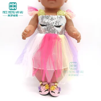 Haine papusa jucărie copil Sequined rochie de printesa de culoare Roz, rose, roșu, alb pentru American doll și 43cm New born papusa accesorii