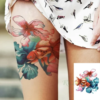 Impermeabil Tatuaj Temporar Autocolant Koi, Carasi Pictura Model Floare Corp Tatuaj Fals Tatuaj Flash Tatuaj Braț de Artă pentru Barbati Femei