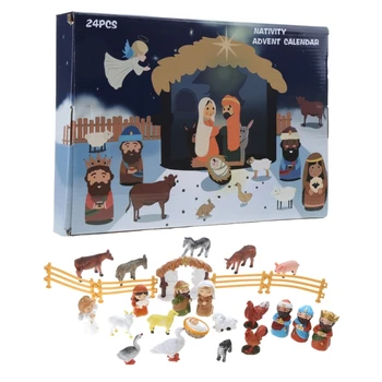 Isus Scena Nașterii domnului cu 24 de Rășină Figurine de Crăciun Calendar Advent pentru Copii