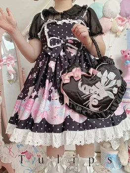 Japoneze Lolita Dulce Fata Hanbag Y2k De Dragoste În Formă De Flori Brodate Arc Nod Estetice Axilei Geantă De Umăr Fată Drăguță De Cadou