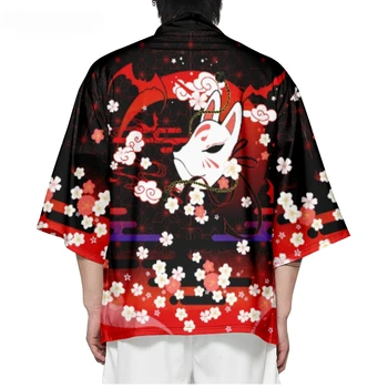 Japoneze Streetwear Fox Floare de Imprimare Samurai Tricouri Harajuku Cardigan Topuri de Moda Plajă Tradiționale Haori Plus Dimensiune 4XL 5XL 6XL