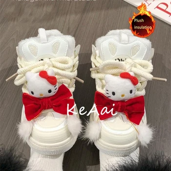 Kawaii Hello Kitty Umplut Dopamina Pantofi Albi Sute De Bord Sport Pantofi De Iarna Casual, Simplu Drăguț Pantofi De Bumbac Bord Pantofi