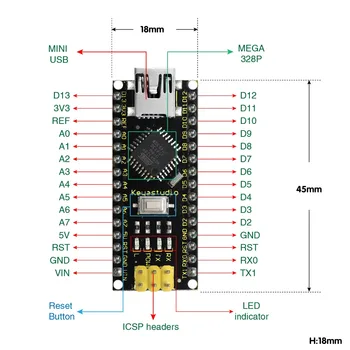 Keyestudio Atmega328p-au CH340 Nano Controler de Bord + cablu USB Pentru Arduino DIY Programare Cip CH340G