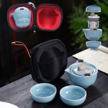 Kung Fu Set de Ceai din Ceramica Portabil Ceainic Set de Călătorie în aer liber Gaiwan Cesti de Ceai de Ceai Ceremonia de uz Casnic Ceașcă de ceai Cadouri Fine