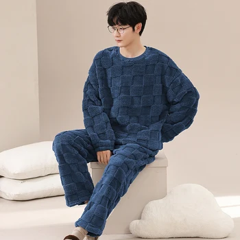 L-5XL Mare Dimensiune Mens Pijamale Set Gros de Iarna Catifea Coral Pijama pentru Omul de Agrement Sportiv Sleepwear Termică Pijamas pentru Tineret Băiat