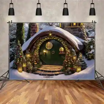 LUNA.QG Decor Pom de Crăciun Acasă Decoratiuni de Fundal Consumabile Copii Rotund Verde Lemn Usa Gnome Hut Recuzită Fotografie