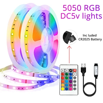 Led Strip Lumini DC5V USB Conector RGB Infraroșu de Control 5050 Panglica Colorata Tv de Fundal Sincronizare 5M Estompat Led lumini de Crăciun
