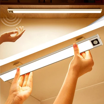 Lumina de Noapte LED USB Reîncărcabilă Senzor de Mișcare Condus de Trei Culori Într-O singură Lampă Pentru Bucatarie Dulap Iluminat Interior 10/20/30/40/50cm