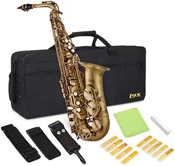 LyxJam Saxofon Alto mi bemol Alamă Sax Kit, Sunet Profesionale, Accesorii Complete, Ideal pentru Toți Jucătorii, Include Greu de Caz,