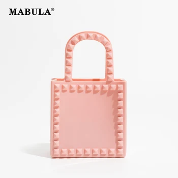 MABULA Designer Nit Plastic Beach Geantă de mână pentru Femei Candy Pink Lux Mini Square Tote Sac 2023 Chic Jeleu PVC Cumpărături Pungă