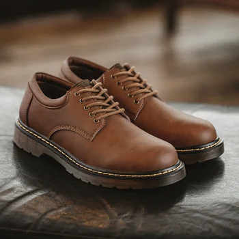 Maden Bărbați Britanici din Piele Pantofi de Primavara Toamna Casual în aer liber Munca Glezna Cizme de Designer de Lux Low Top Pantofi de protecție