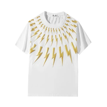 Marcelo Barrett Bărbați Galben Fair Isle Thunderbolt de Imprimare T-Shirt Clasic Fulger tricouri Femei TRICOURI|Streetwear 2191035