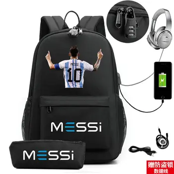 Messi Rucsac Laptop Ușor Masculine Casual USB de Călătorie de Tineret Backbag Adolescenti Sport în aer liber Sac Student Ghiozdane