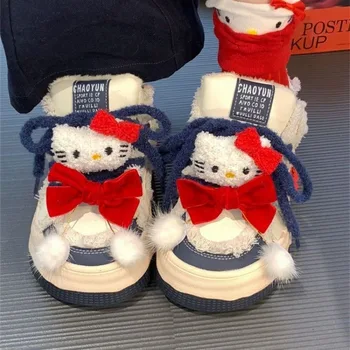 Mniso Sanrio Bumbac Pantofi hello Kitty Nișă Design căptușit cu Lână Cald Bord Pantofi de Iarna Student adidași de tenis de mujer