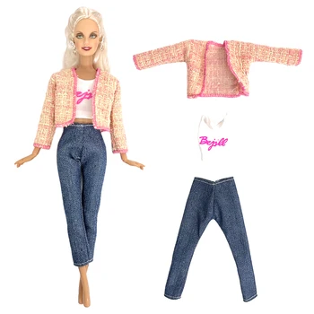NK 3 Buc/Set Haine de Moda Strat+ Cămașă Albă + Blugi Casual pentru Papusa Barbie-Accesorii Tinuta 1/6 Haine Papusa Jucării