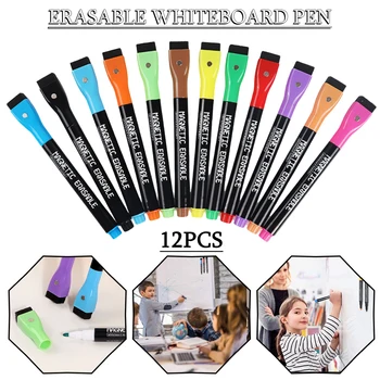 Noi 12buc/lot Colorate Magnetic Uscat Ștergeți de Clasă Școală Whiteboard Marker Doodle Pen Student Copii Desen Stilou