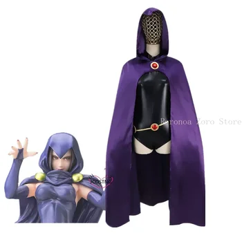 Noi Teen Titans Super-Erou Raven Cosplay Costum Femei Negru Body Mov Cu Gluga Pelerina Costume Costum Pentru Petrecerea De Halloween
