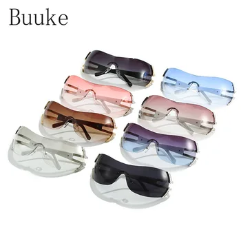 Noi Y2K ochelari de Soare pentru Femei Barbati Top Plat ochelari de Soare Futurist Fara rama Gradient de Lentile de Ochelari de Soare UV400 Ochelari
