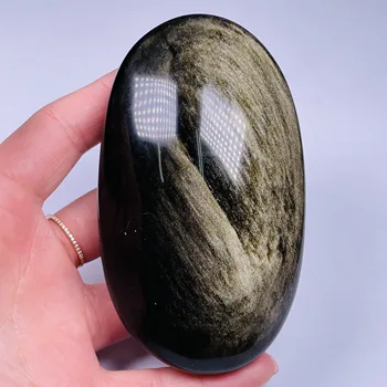 Noi ！！！Cea Mai Bună Calitate Naturale De Aur Obsidian Elipsă Reiki Gem De Vindecare Decor